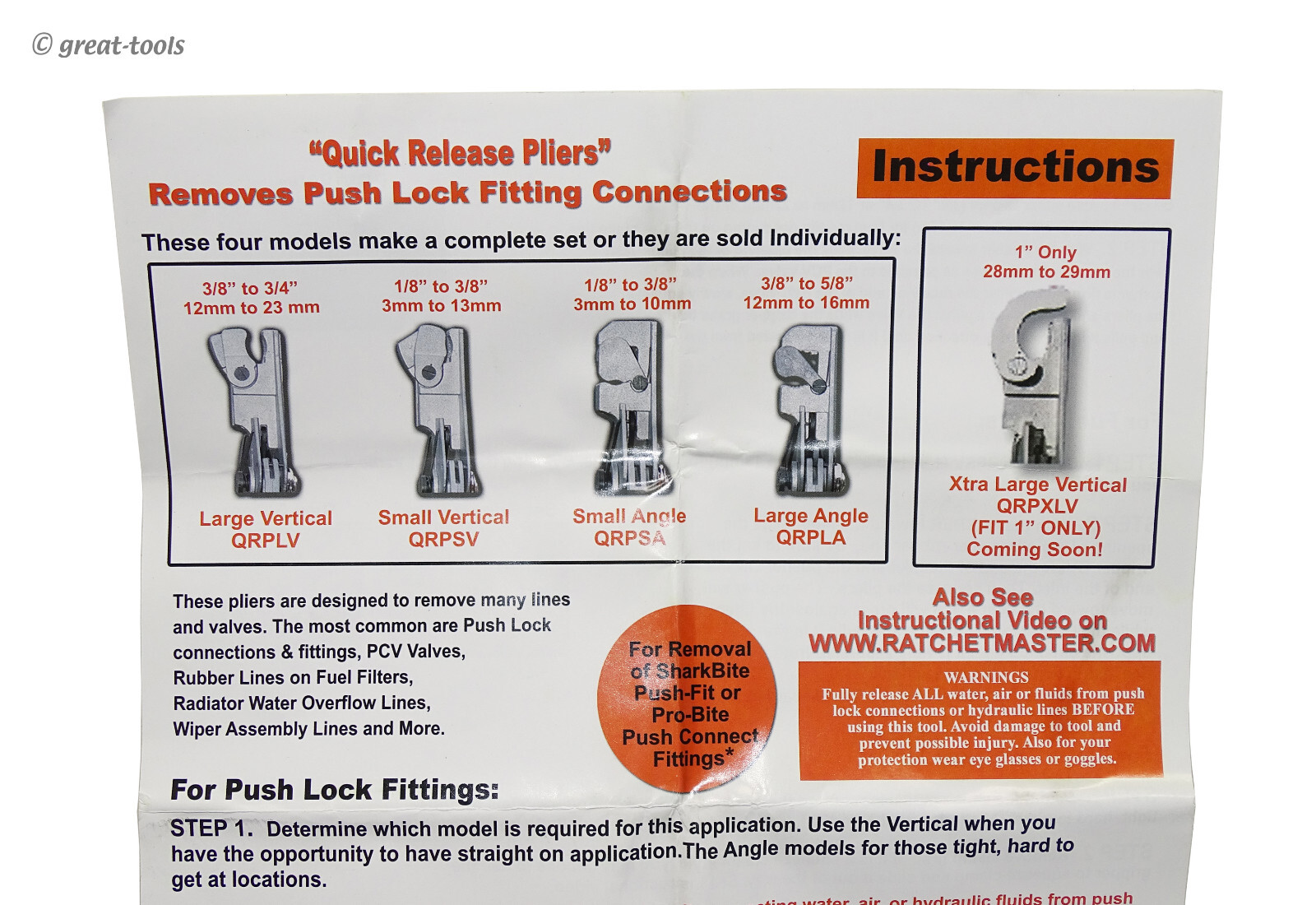 4-PC QUICK RELEASE PLIERS TOOL SET – hose, push lock fittings, fuel filter, PVC