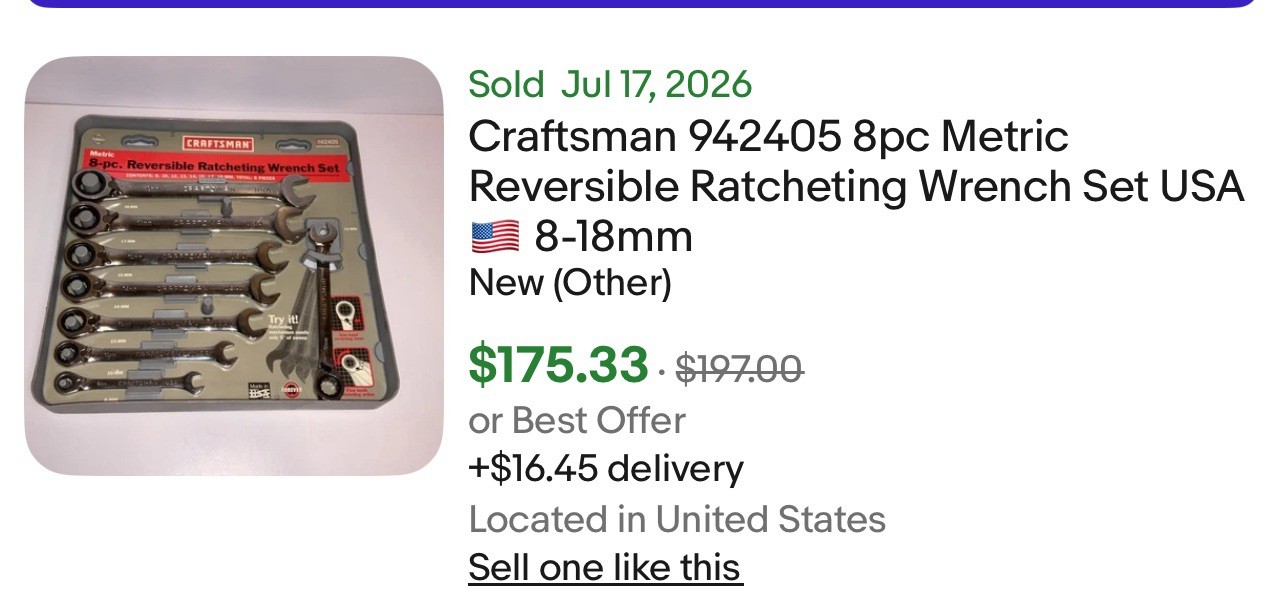 16 Piece Craftman Reversible Rachet Standard And Metric Wrenches