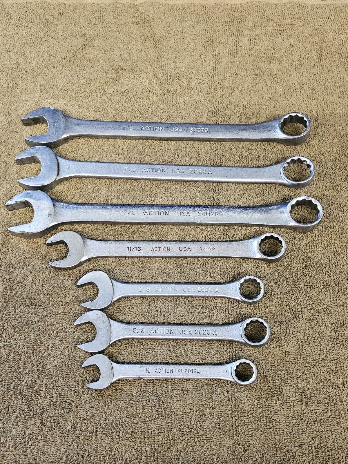 7 Action Combination Wrench Set Sae 7/8 11/16 5/8 1/2 34028 2028A 34122 2020 USA