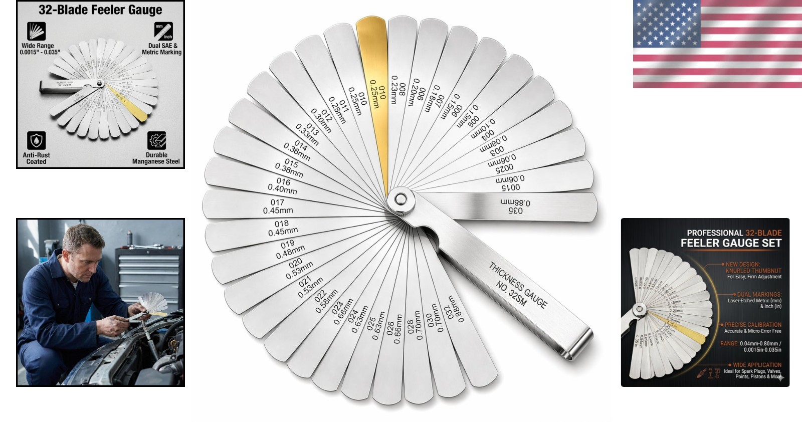 Durable Feeler Gauge Set – 32 Pcs Stainless Steel for Automotive and Musical Use