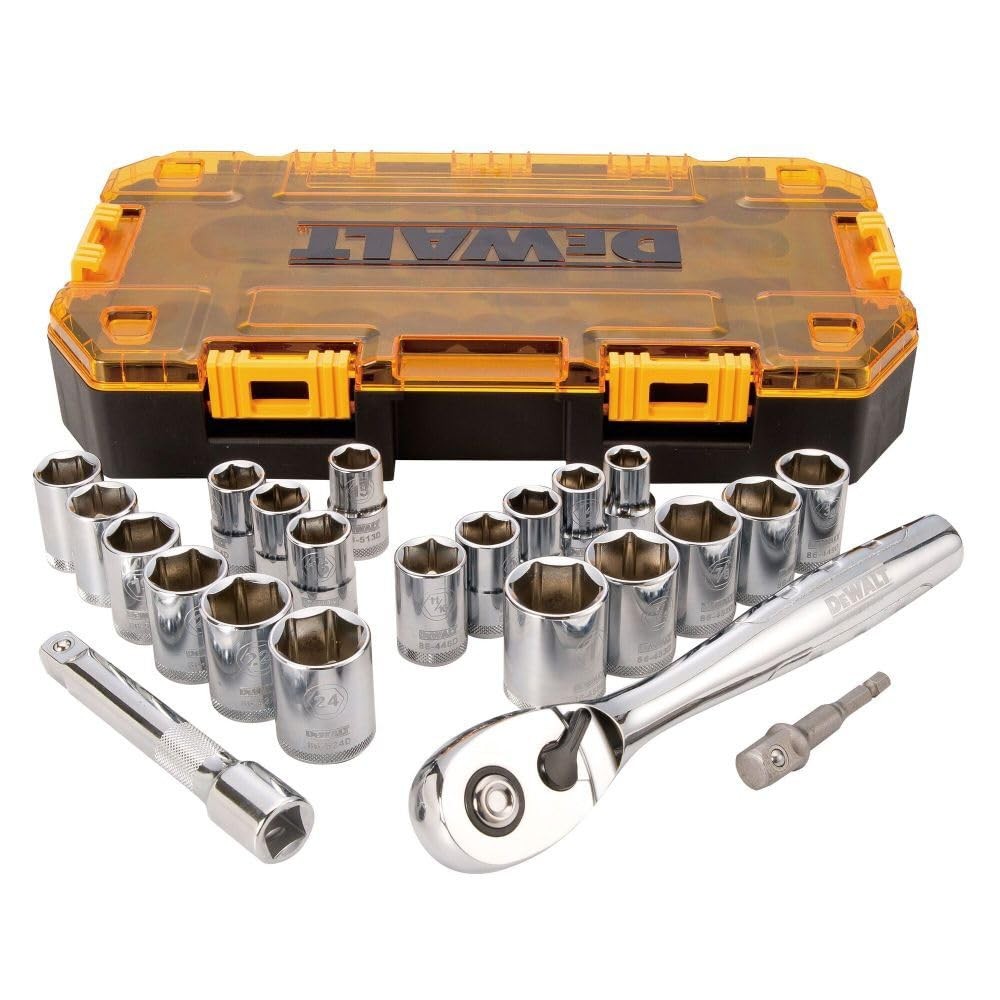 23 Piece Socket Set 1/2 Drive SAE Metric 72 Tooth Ratchet Lockable Case Tool Kit