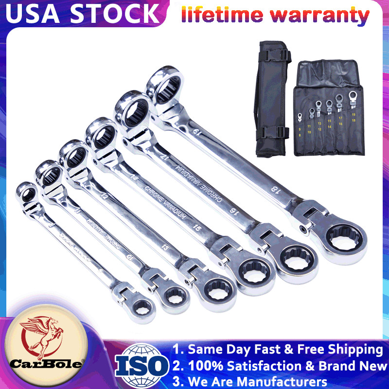 Double Box End Ratcheting Wrench set Flex-Head Extra Long Heavy Duty Spanner Set