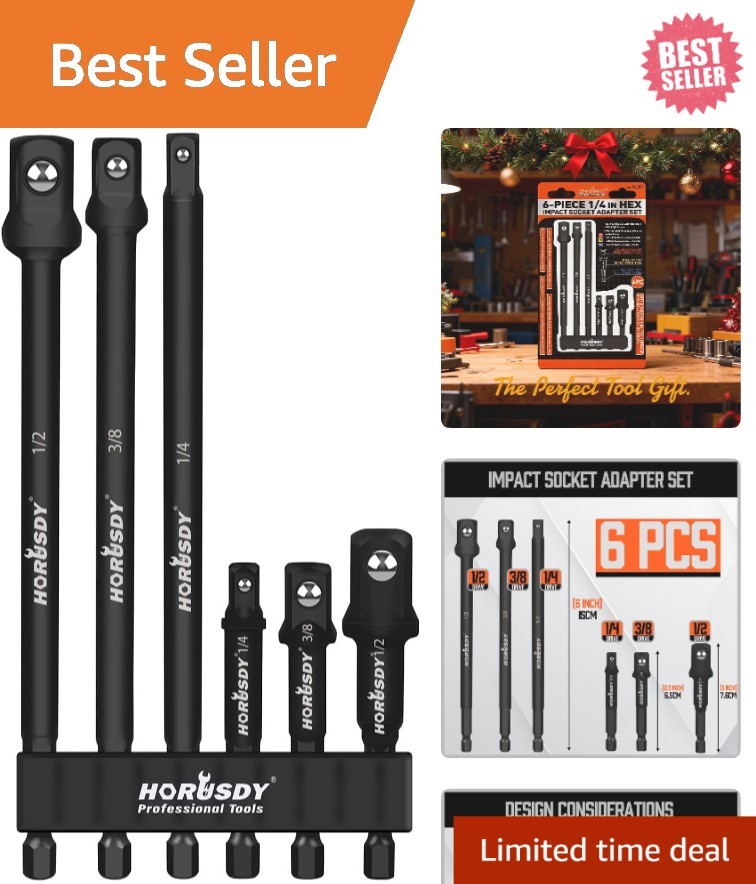 6-Piece Impact Socket Adapter Set in Chrome Vanadium – 3″ & 6″ Precision