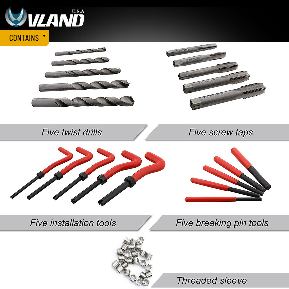 131 PCS Metric Thread Repair Insert Kit Helicoil Threading Tool M5 M6 M8 M10 M12