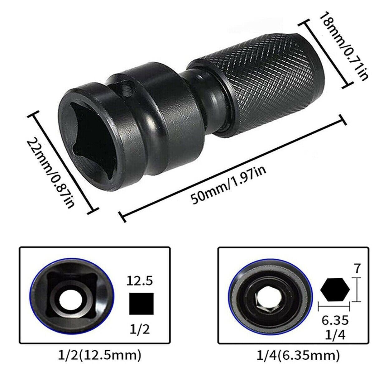 2Pcs 1/2″ Drive To 1/4″ Socket Adapter for IMPACT WRENCH Hex Drill Chuck Convert