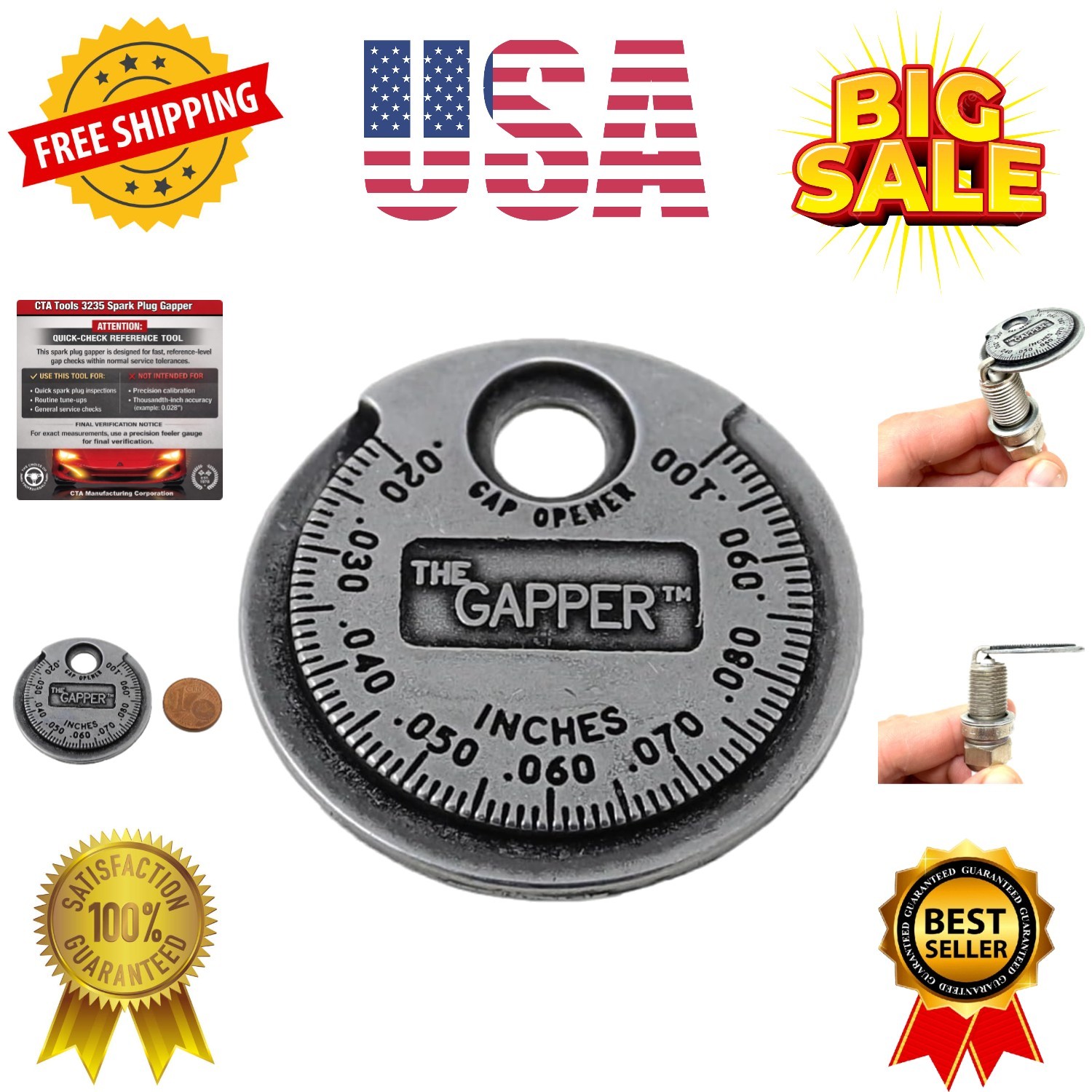 3235 Spark Plug Gapper: Coin-Style Spark Plug Gap Tool, 0.020″–0.100″ Measure…