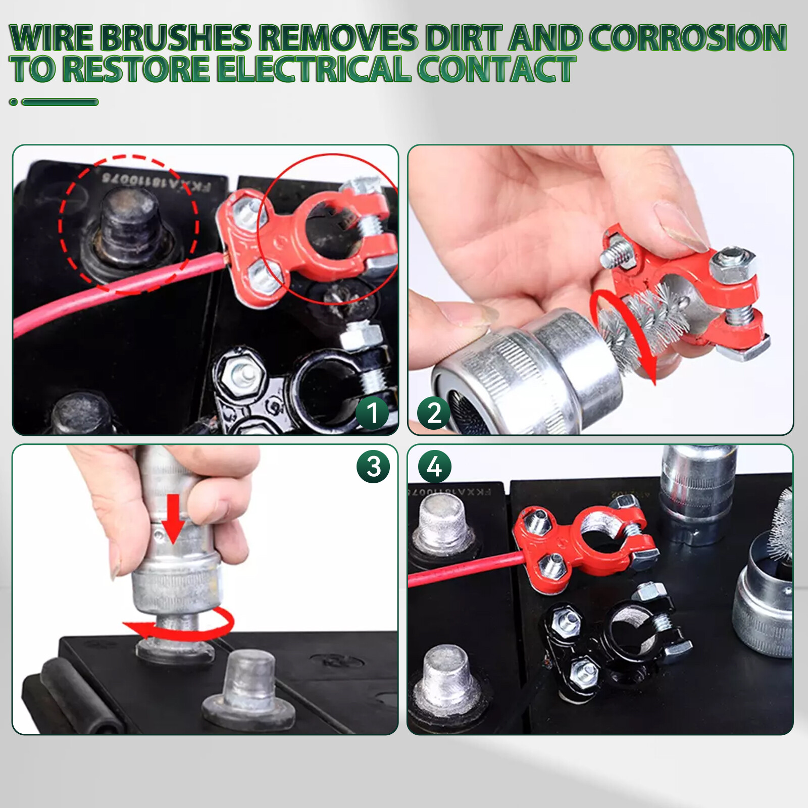 Car Battery Post Terminal Cleaner Dirt Corrosion Brush Hand Protector Tool Kits;