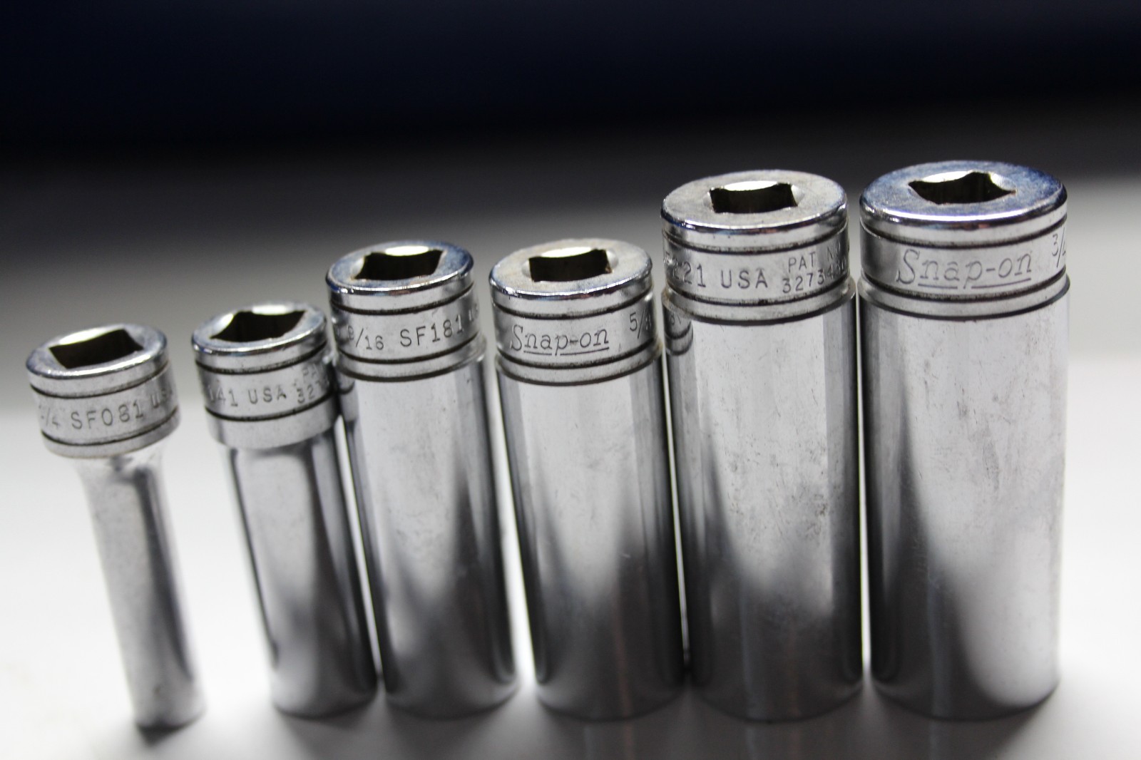 Snap-on 3/8″ Drive Deep Socket Lot (6pc) SF241 SF221 SF201 SF181 SF141 SF081 SAE