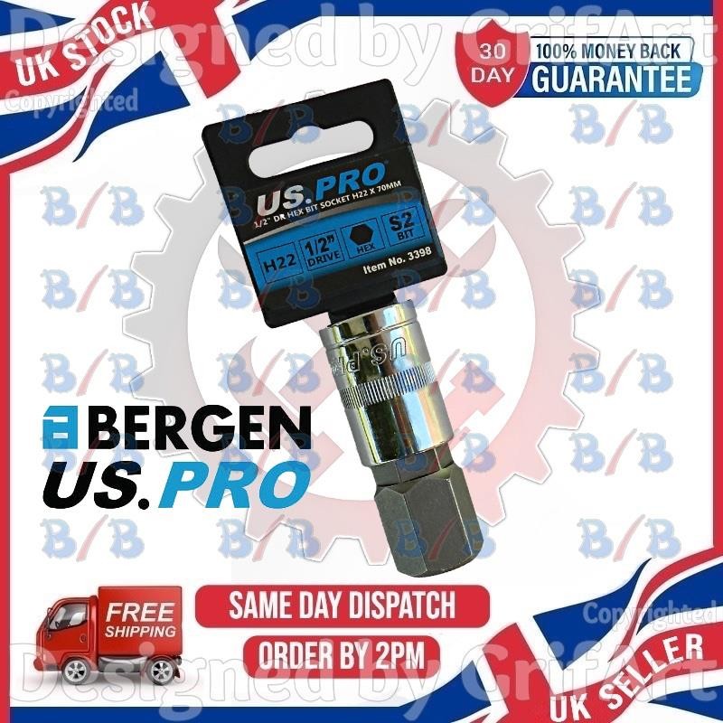 US PRO TOOLS LARGE H22 22MM HEX BIT SOCKET MALE ALLEN KEY 1/2″ INCH SQUARE DRIVE