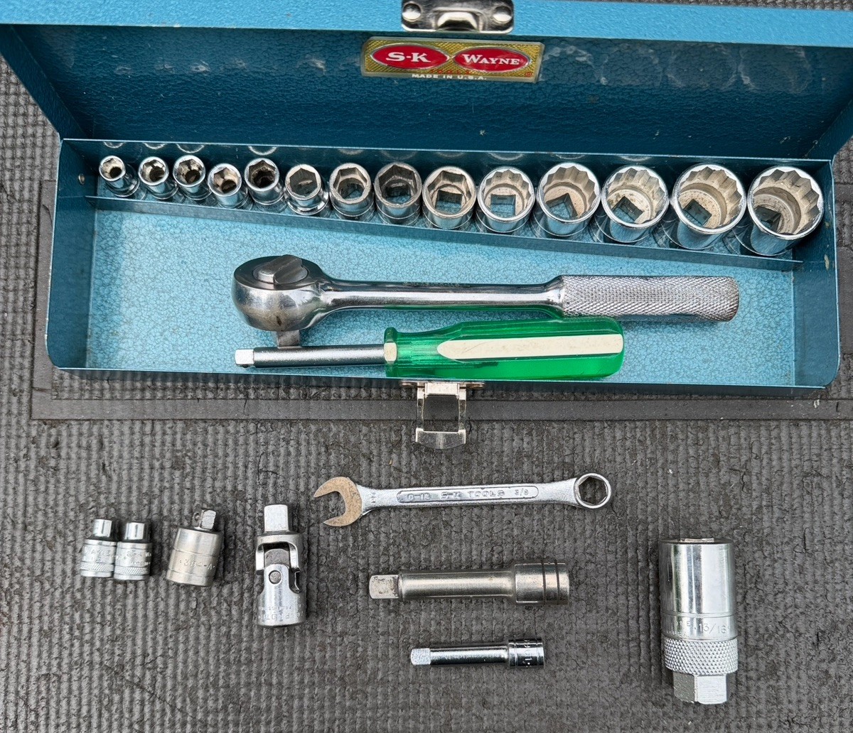 24pc SK Wayne Tools USA 3/8” Drive Socket Ratchet Set Blue Box SAE Light Use