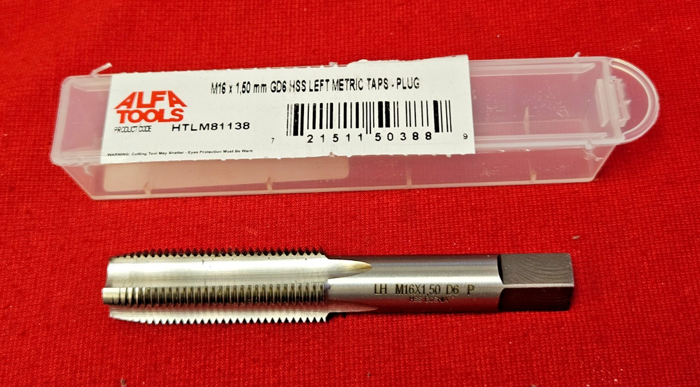 M16 x 1.5 LEFT HAND Plug Tap Hand ALFA HTLM81138 16MM HSS 4FL LH Metric