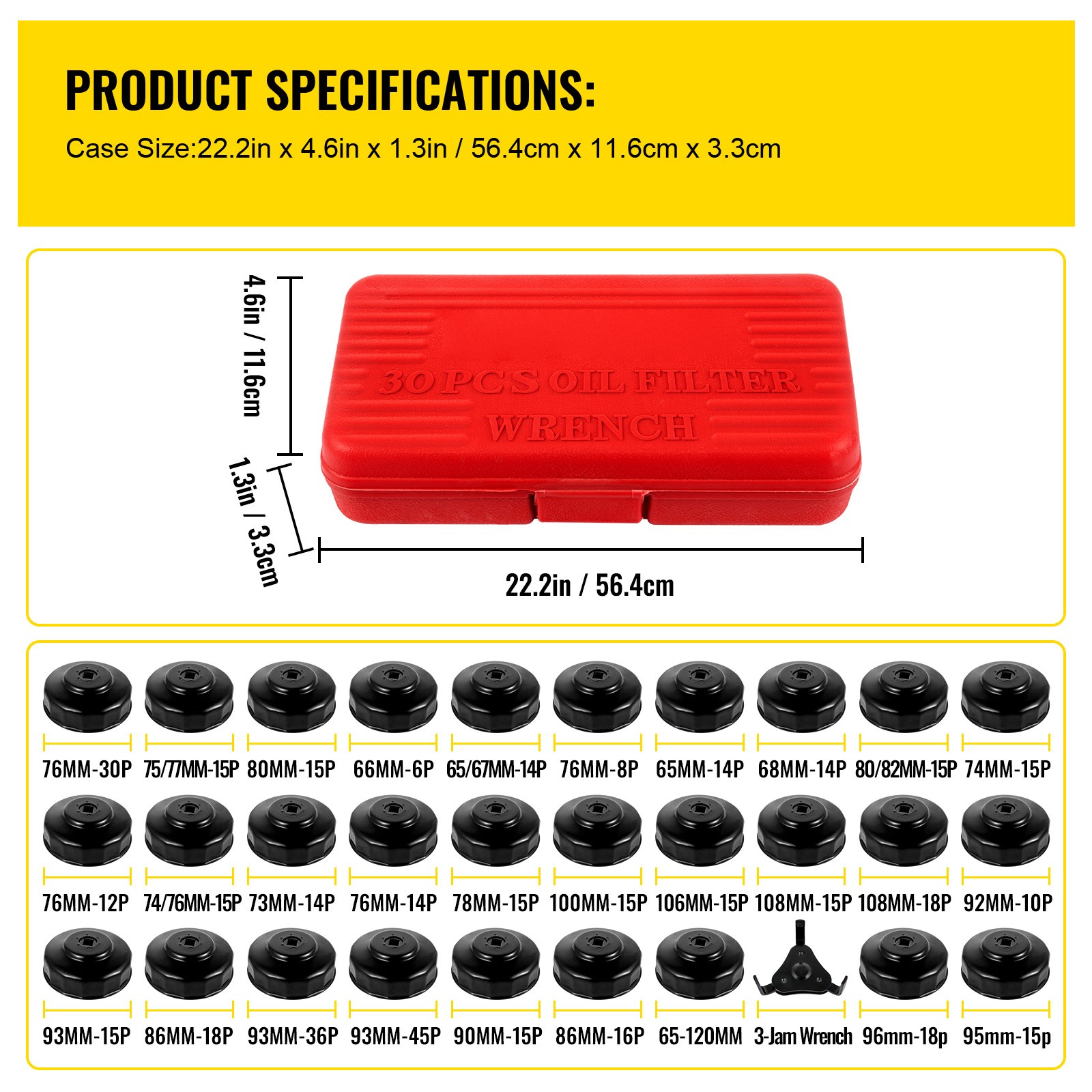 VEVOR Oil Filter Socket Set Cup Socket Tool Set 30 PCS Oil Filter Cap Wrench