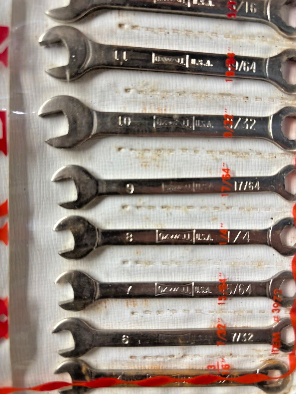 Vintage Oxwall #3972 ~ 14 Piece Box & Open Wrench Set SAE ~ E-Z HANG-UP KIT