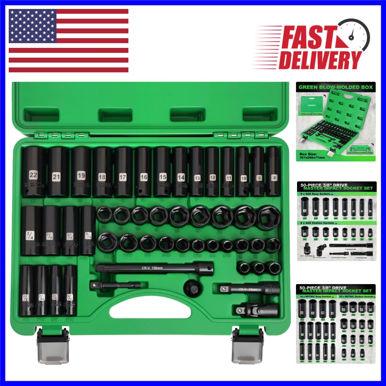 Heavy-Duty 3/8″ Drive Impact Socket Set – Corrosion-Resistant & Organized