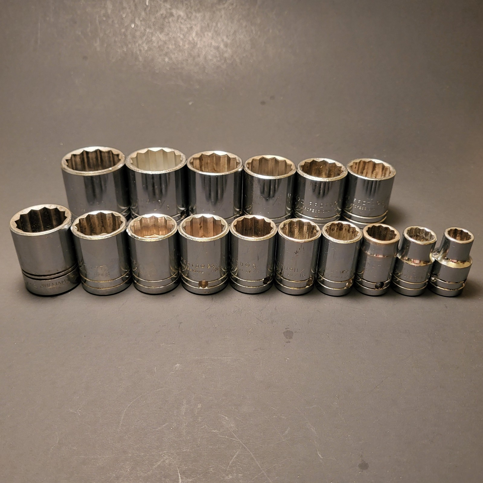 16pc Proto Prof USA 1/2”dr expanded socket set 12pt 7/16”to1-1/4” see item desc