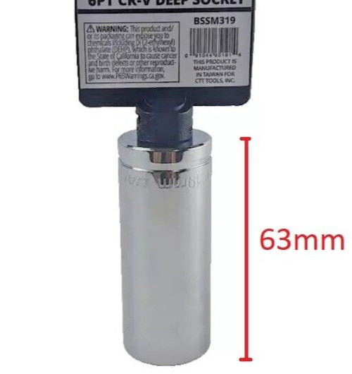 3/8″ DR. X 19 MM DEEP 63mm Length SOCKET 6 POINT Chrome-Vanadium CR-V MATERIAL