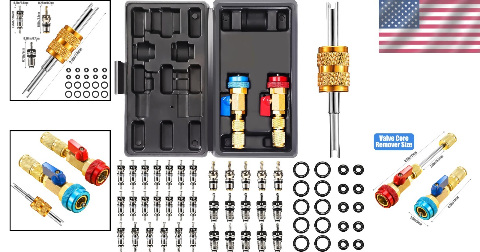 Automotive Valve Core Tool Set 35 Pcs R134A R1234YF Shrader Valve Repair Kit
