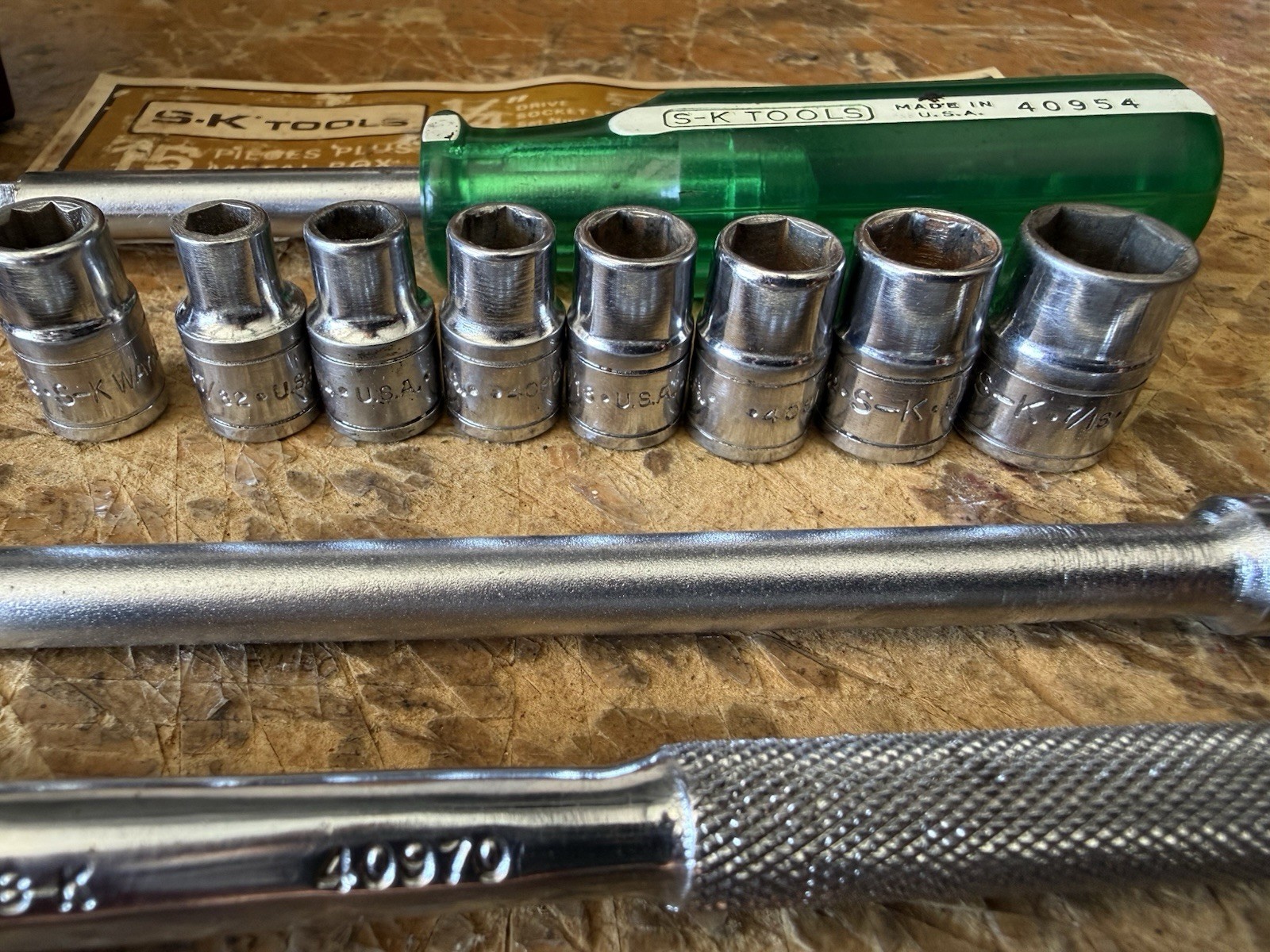 S-K Tools No. 4915 1/4” Drive Socket Set All S-K USA Green Spinner Handle
