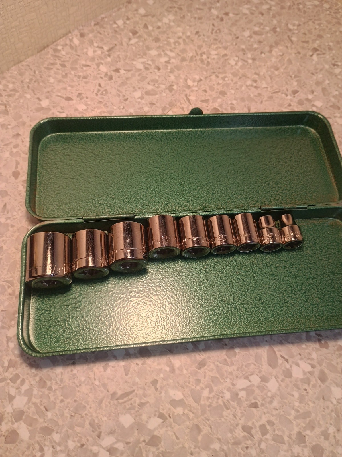9- CRAFTSMAN 3/8″ DRIVE 6 PT AND 12 PT MIXED SAE SOCKETS- SEE PHOTOS FOR SIZES