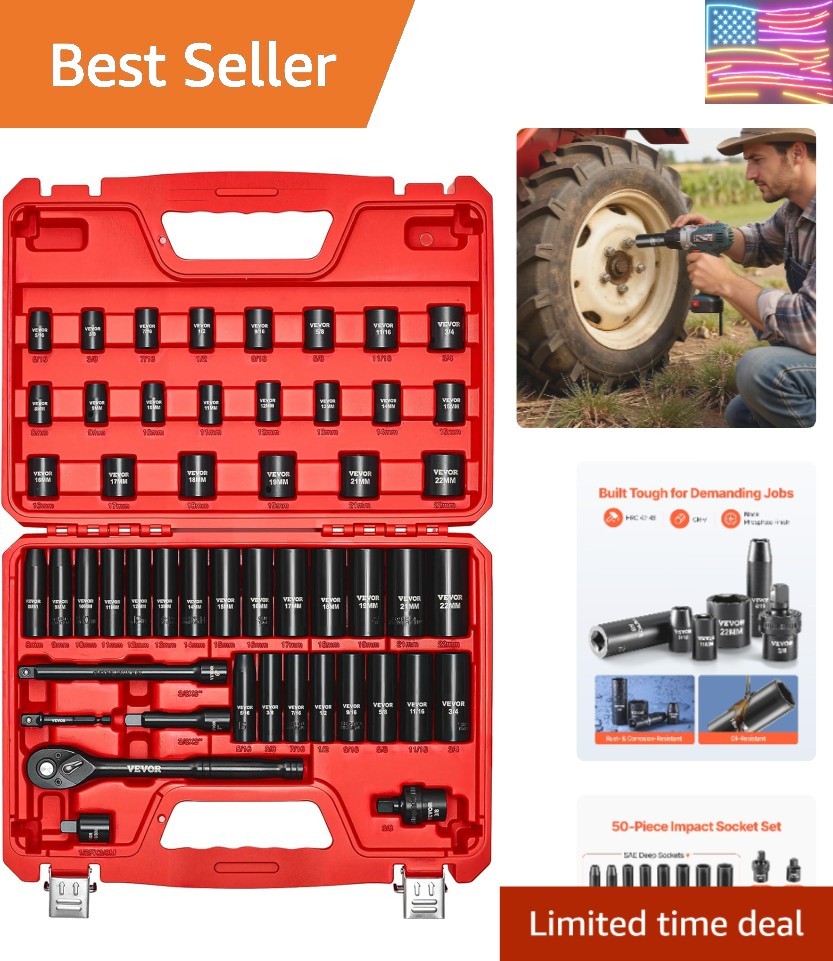 3/8 Impact Socket Set 50 Pcs SAE