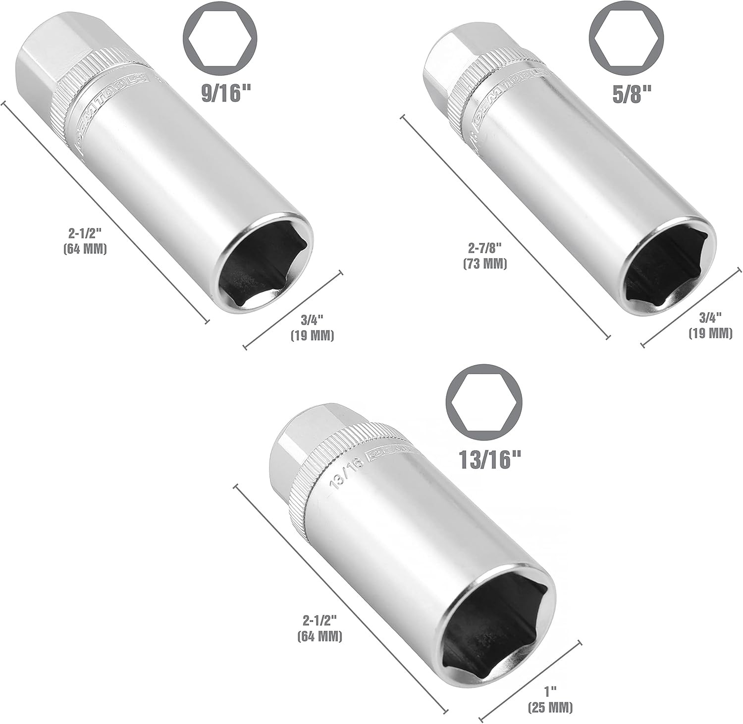 OEMTOOLS 22891 3/8 Drive Magnetic Spark Plug Socket Set, 3 Piece Multi
