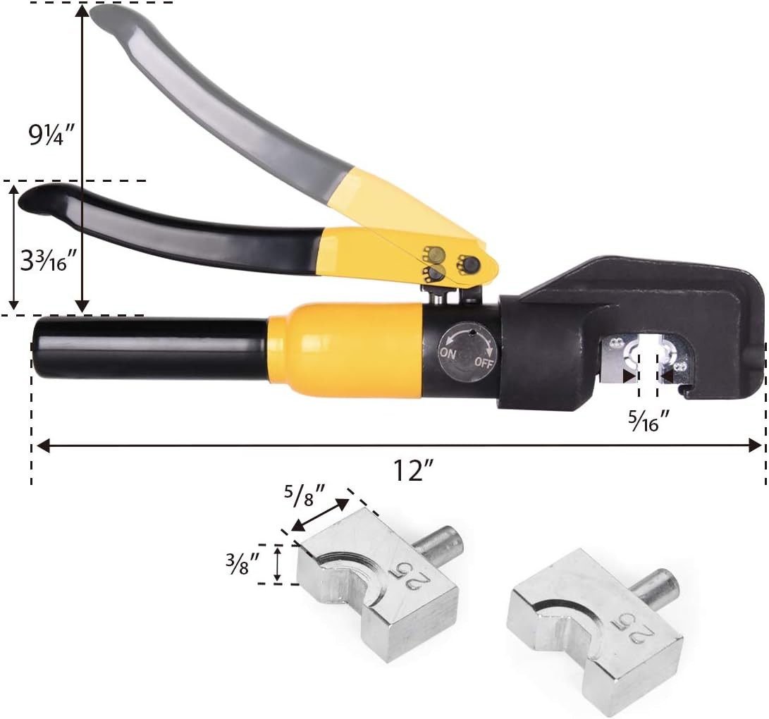 10 Tons Hydraulic Crimping Tool Battery Cable Lug Terminal Yellow, Black