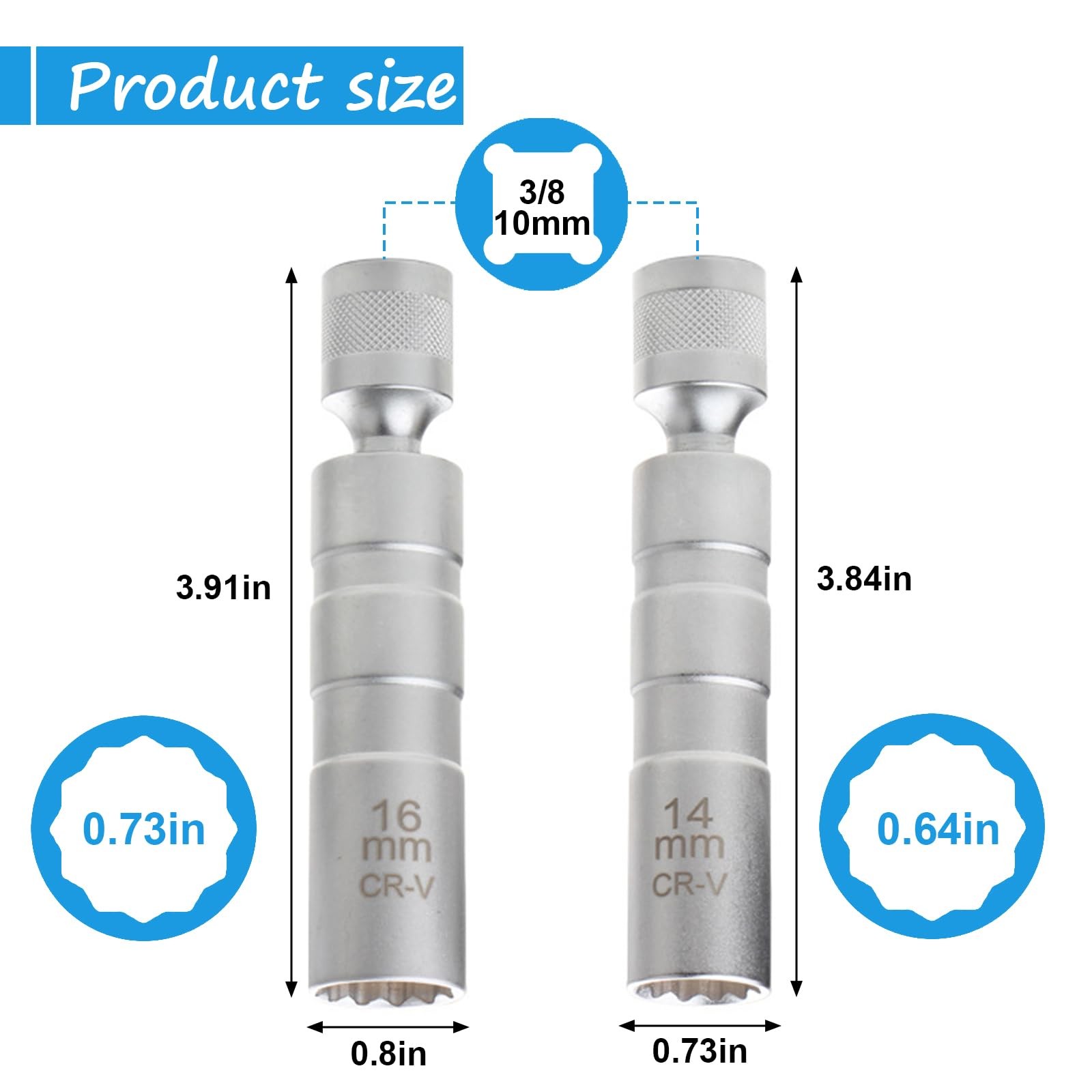 14mm&16mm(5/8″) Spark Plug Socket Set,Thin Walled Magnetic Universal, Silver