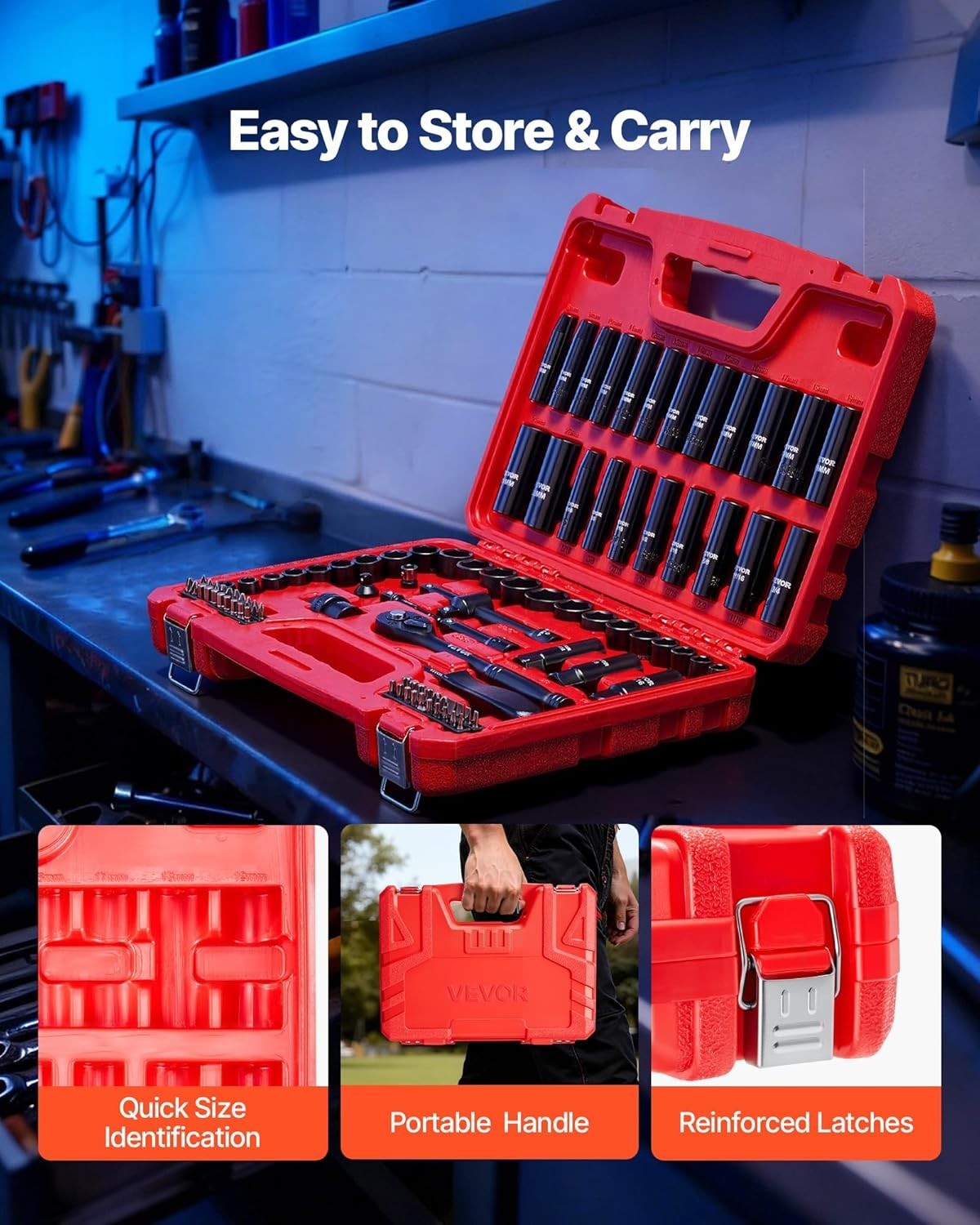 96 Piece 3/8″ Drive Impact Socket Wrench and Bit Set, SAE 5/16″ to 3/4″ & Met…