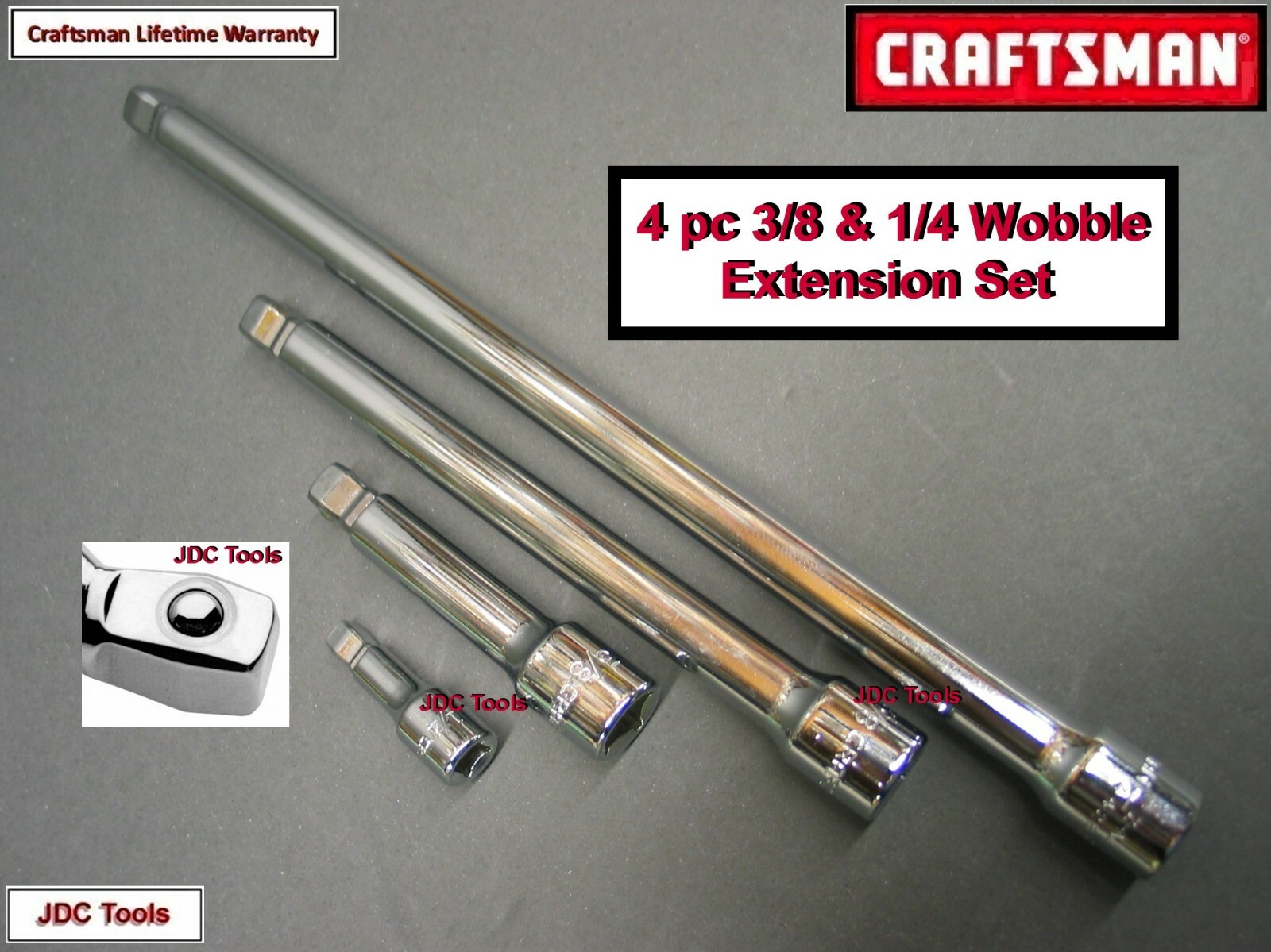 CRAFTSMAN HAND TOOLS 4pc 1/4 3/8 ratchet wrench WOBBLE socket extension set
