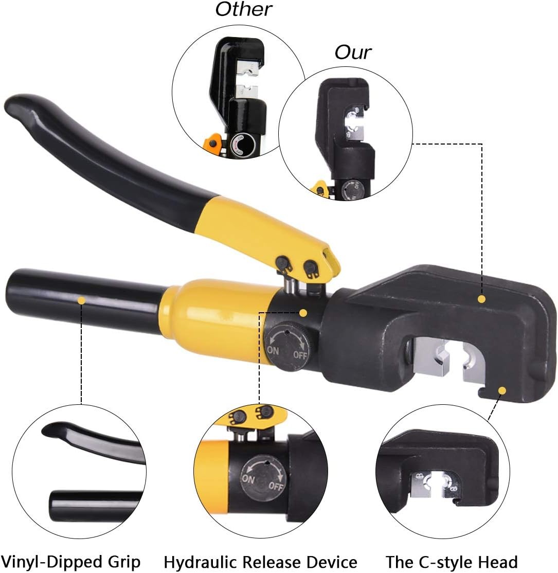 10 Tons Hydraulic Crimping Tool Battery Cable Lug Terminal Yellow, Black