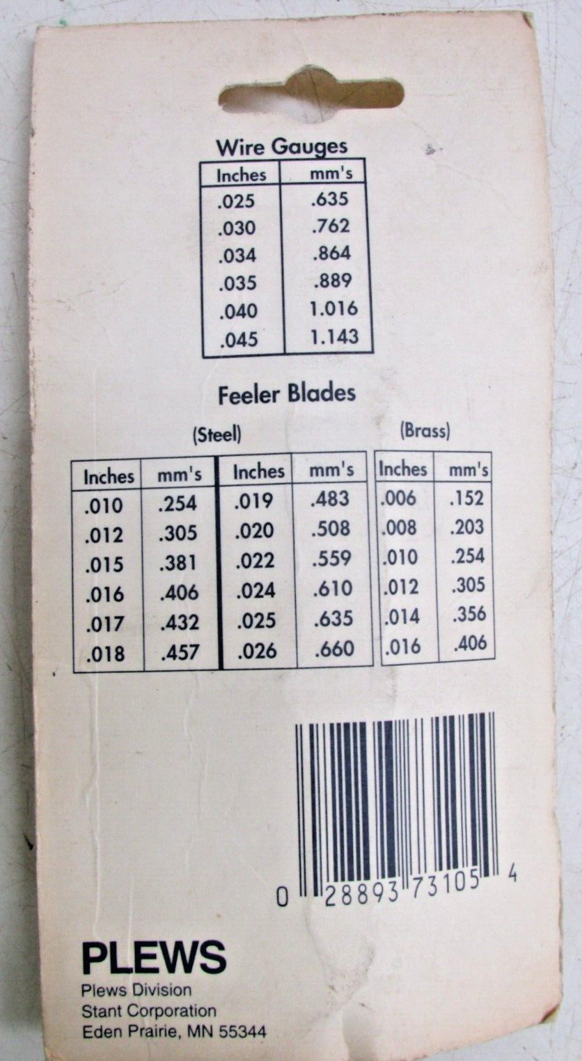 NOS! PLEWS SPARK PLUG GAP & FEELER GAUGE, No. 73-105, Made in USA!