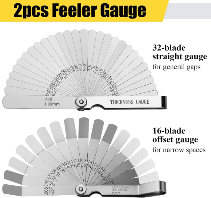 Feeler Gauge Set 2pcs Stainless Steel 32 Straight 16 Offset Blades SAE Metric