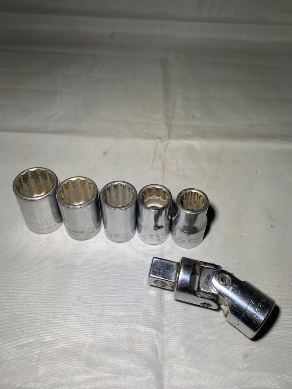 5 Craftsman -V- series 1/2 drive 12 point sockets + swivel adapter