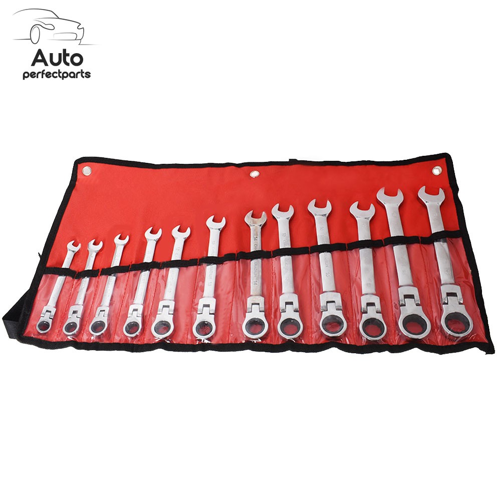 12PCS Flexible Head Ratcheting Spanner Auto Wrench 8-19mm Combination Tools Kit