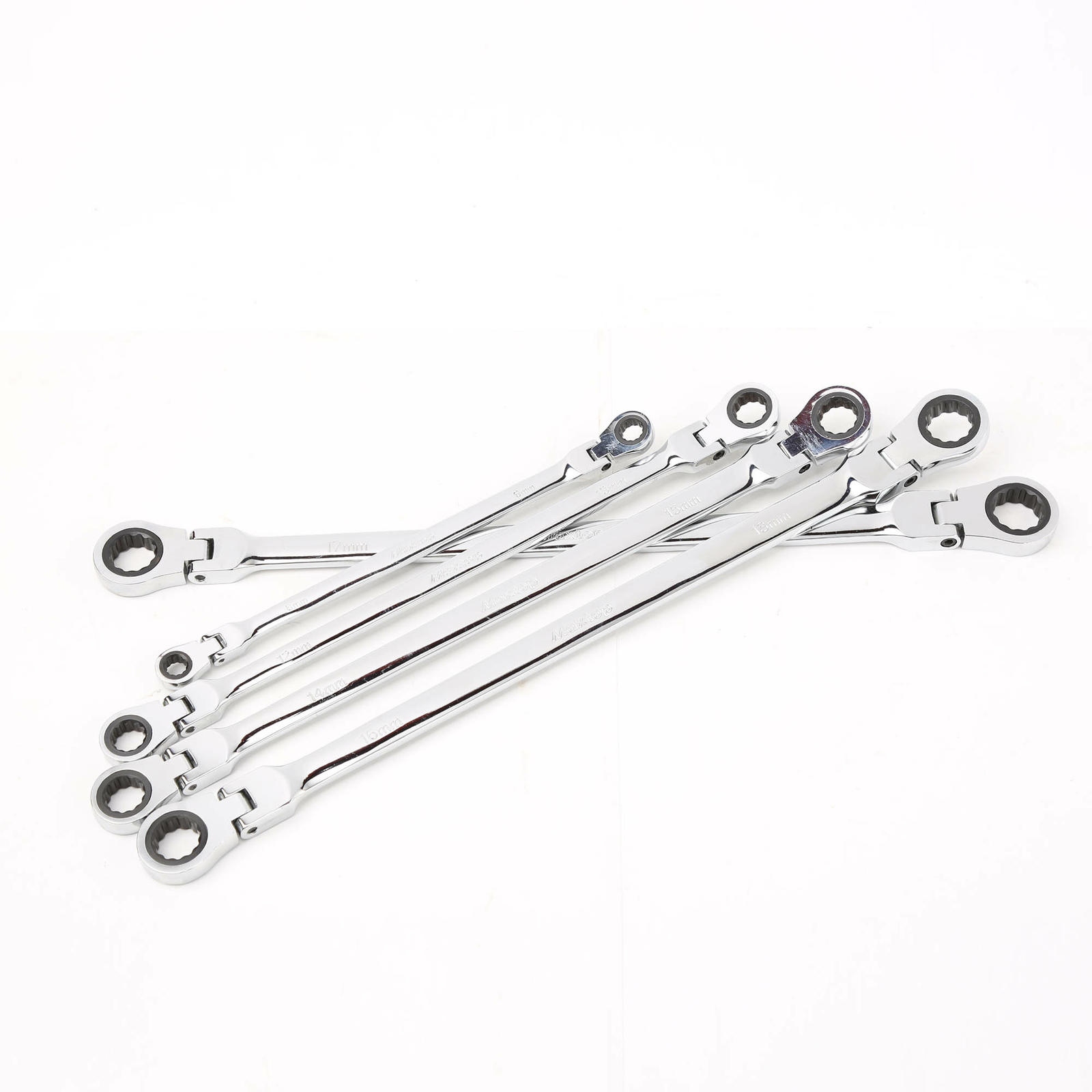 5pc Double Box End Ratcheting Wrench Metric Spline XL Flexible Head Universal