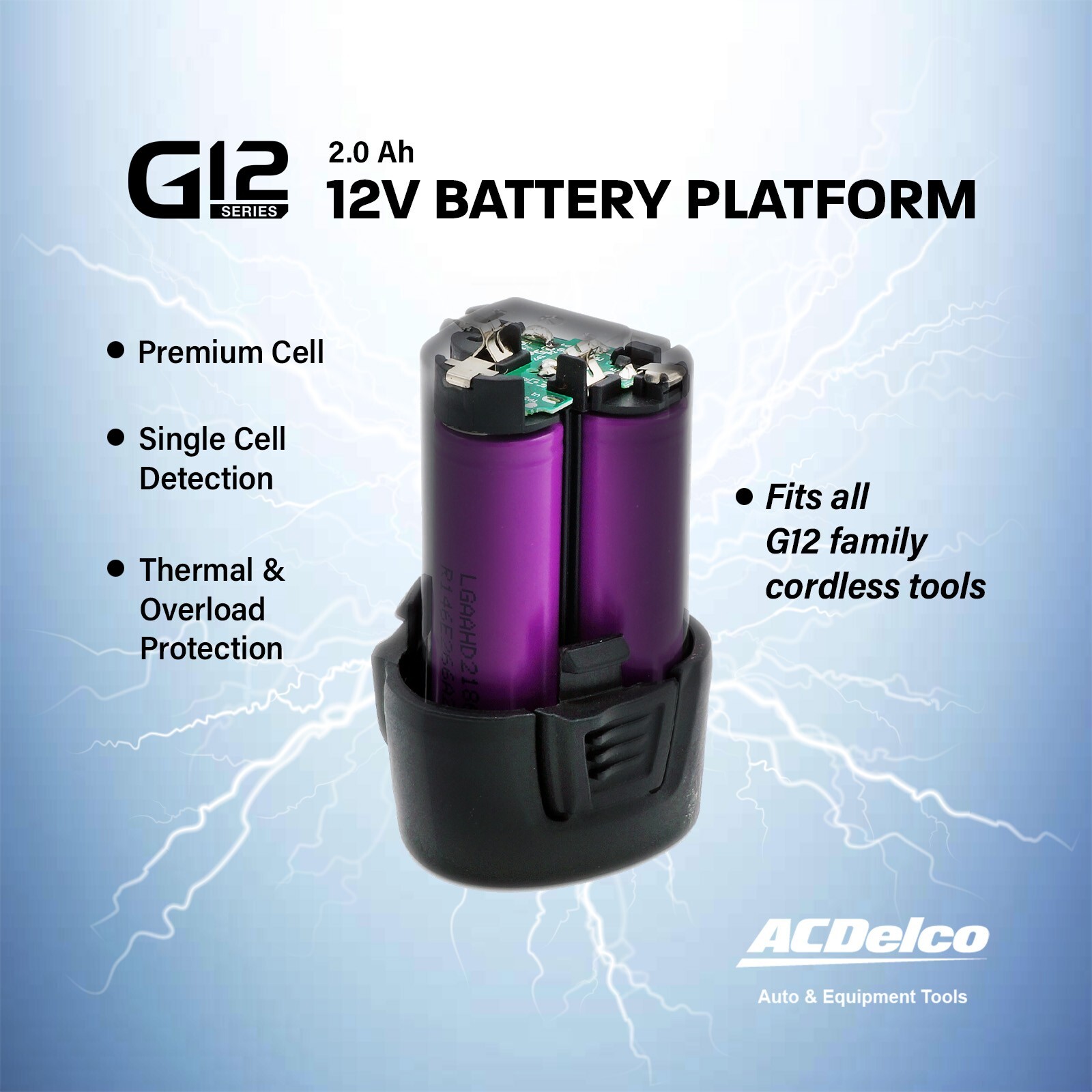 ACDelco AB1207LA-P2C Li-ion Interchangeable 2 Battery Packs with 1 Quick Charger