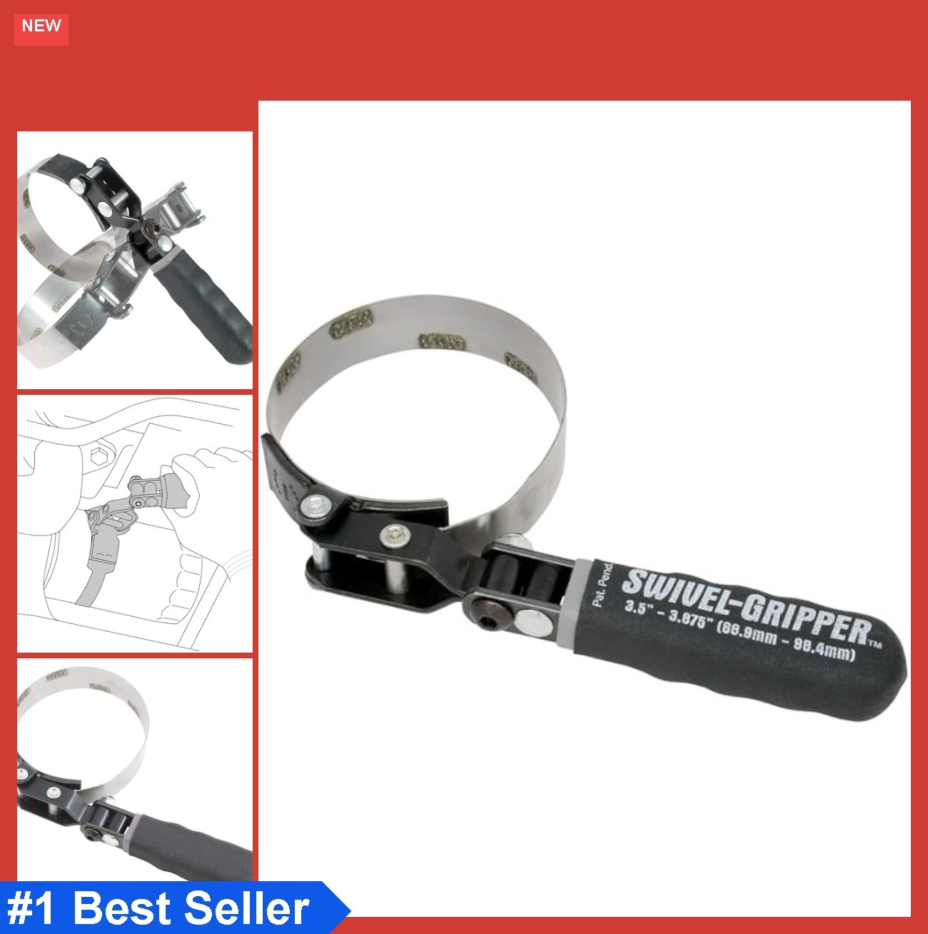 Oil Filter Swivel Wrench Stainless Steel 3.5-3.875 Inch Band Textured Coating