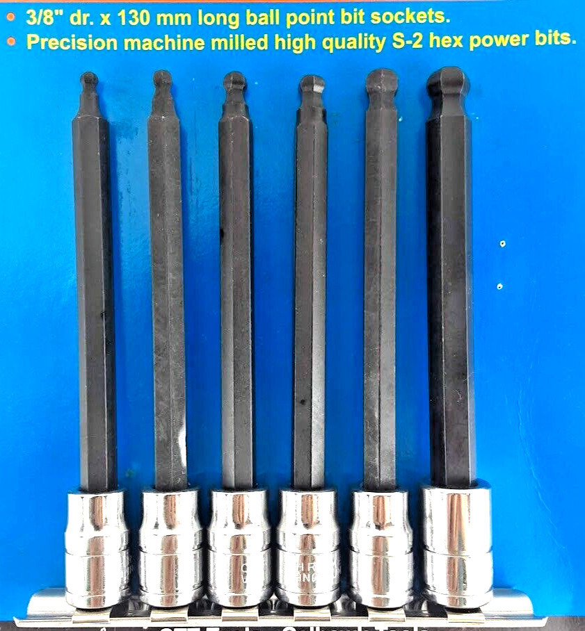 6-PC 3/8″ Drive 5″ Extension Metric BALL POINT HEX KEY BIT SOCKET SET S2 STEEL