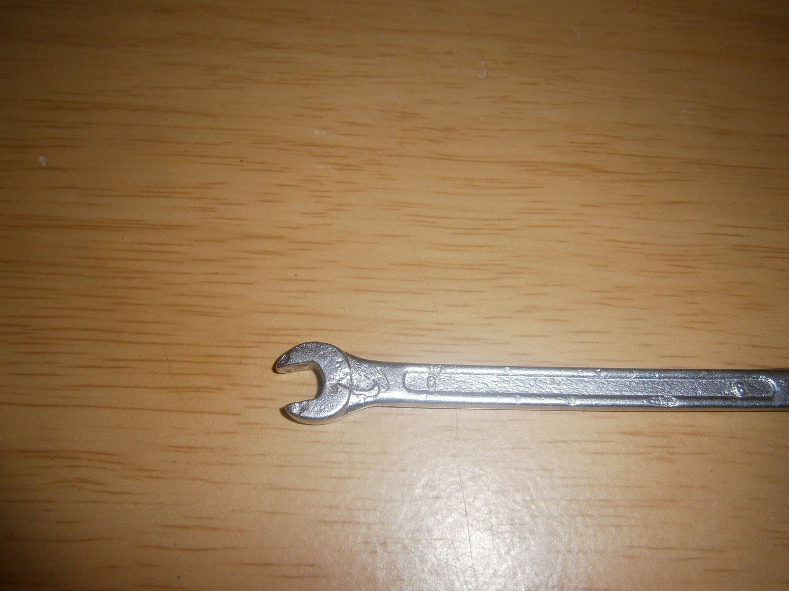 Vintage silver tone spanner. 5 & 6mm ends.(E6c)