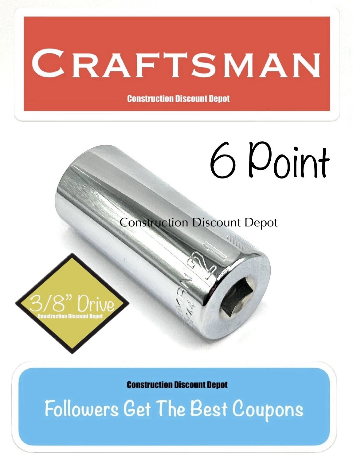 Craftsman 6 Point 3/8″ In. Drive Chrome Deep 21 MM Socket CMMT99144 21mm
