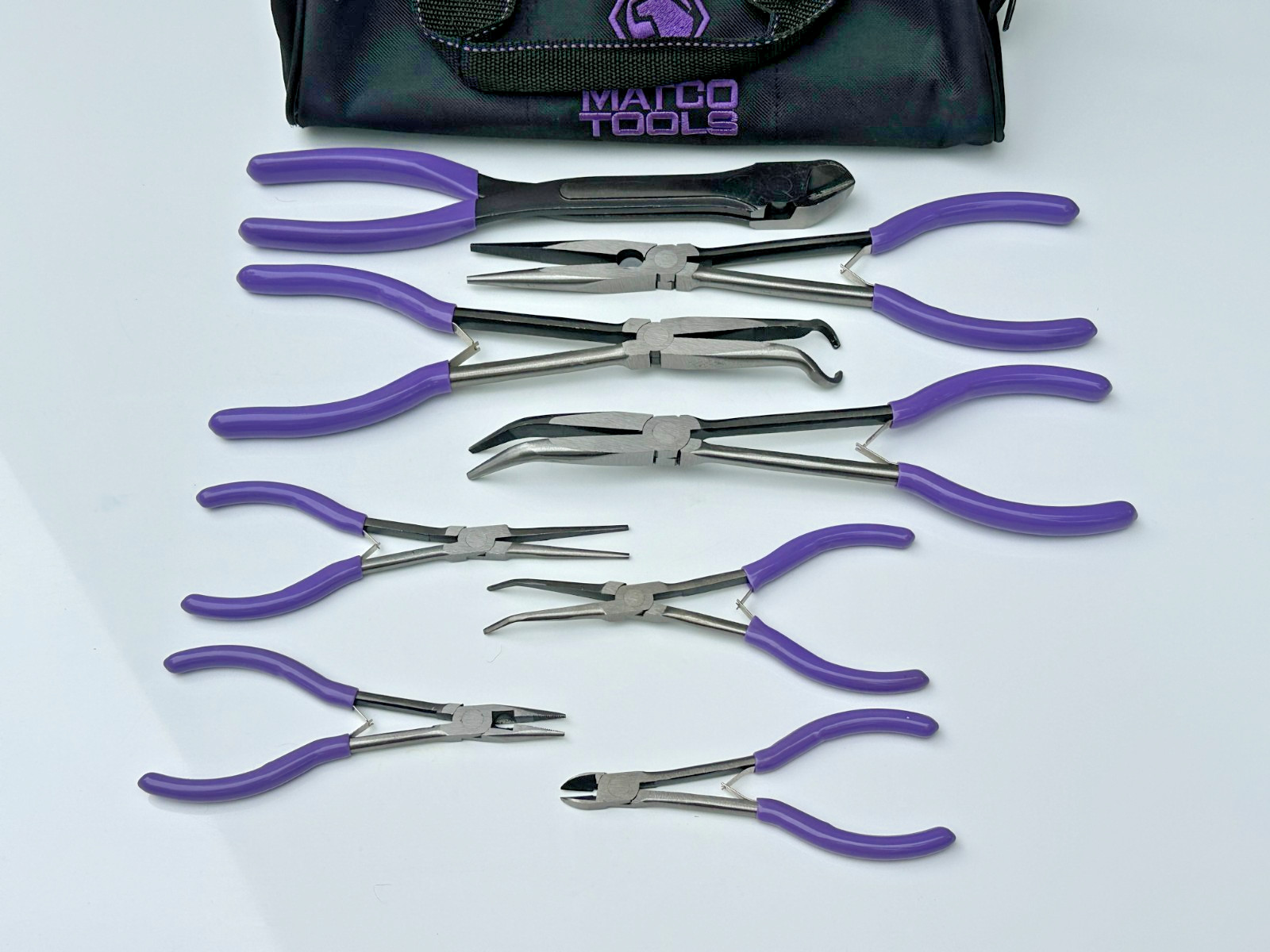 Matco Tools 8pc SPLR8P PURPLE Long Reach & Mini Pliers Set w/ Duffle Bag (NOS)