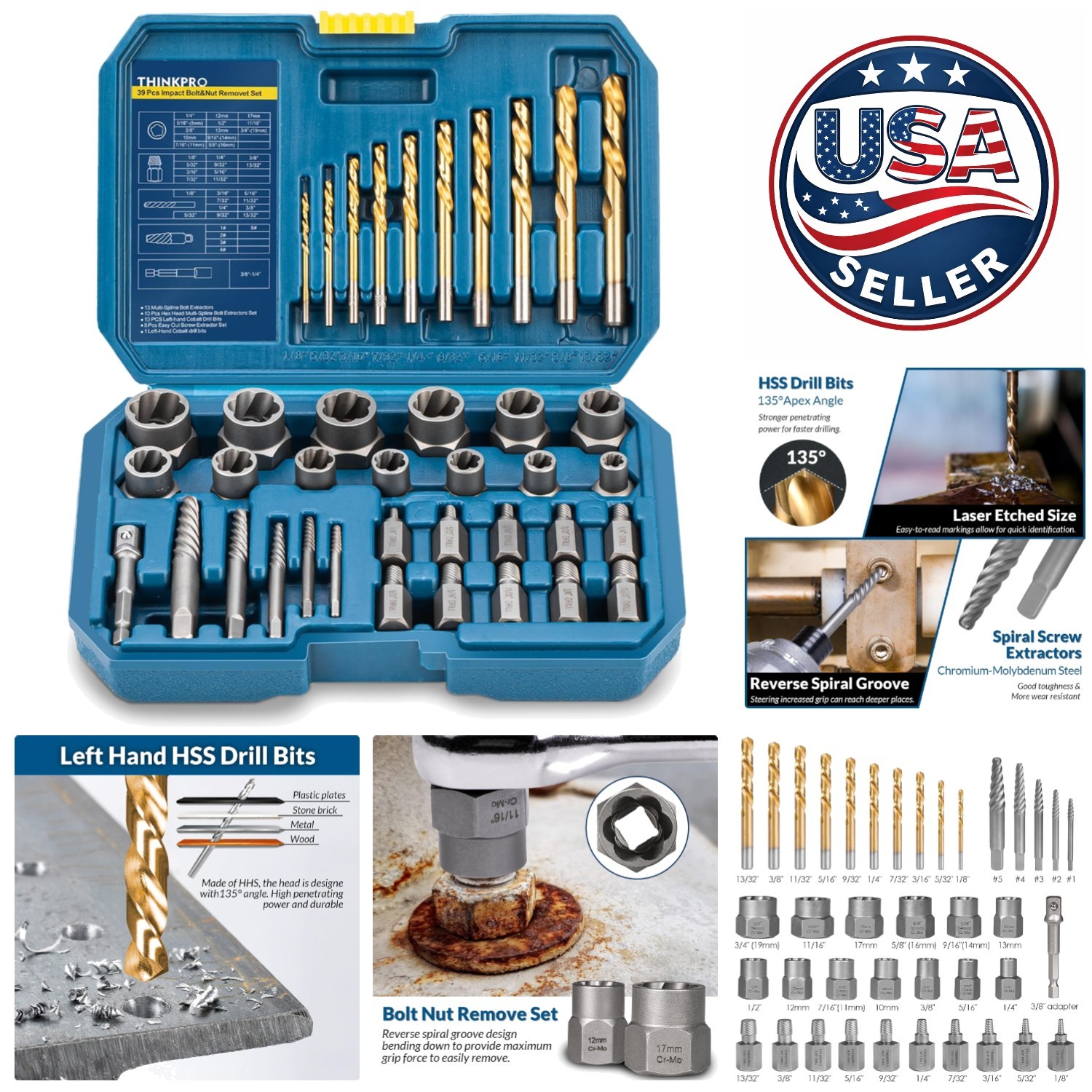 39-Pc Bolt Extractor Set & Drill Bit Kit – Stubborn Lug Nut Removal Made Easy