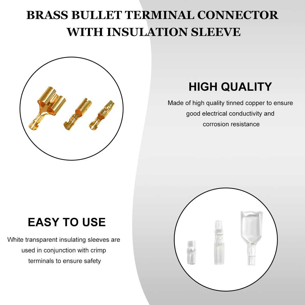 YTFRL 320PCS Double Bullet Wire Connectors, 3.9mm 3.5mm Golden+Transparent