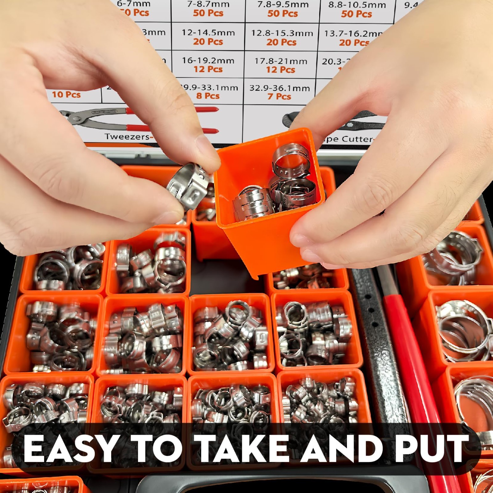 560PCS Stainless Steel Hose Clamps Kit, 22 Sizes 5.3-36.1mm with Pliers for Plum