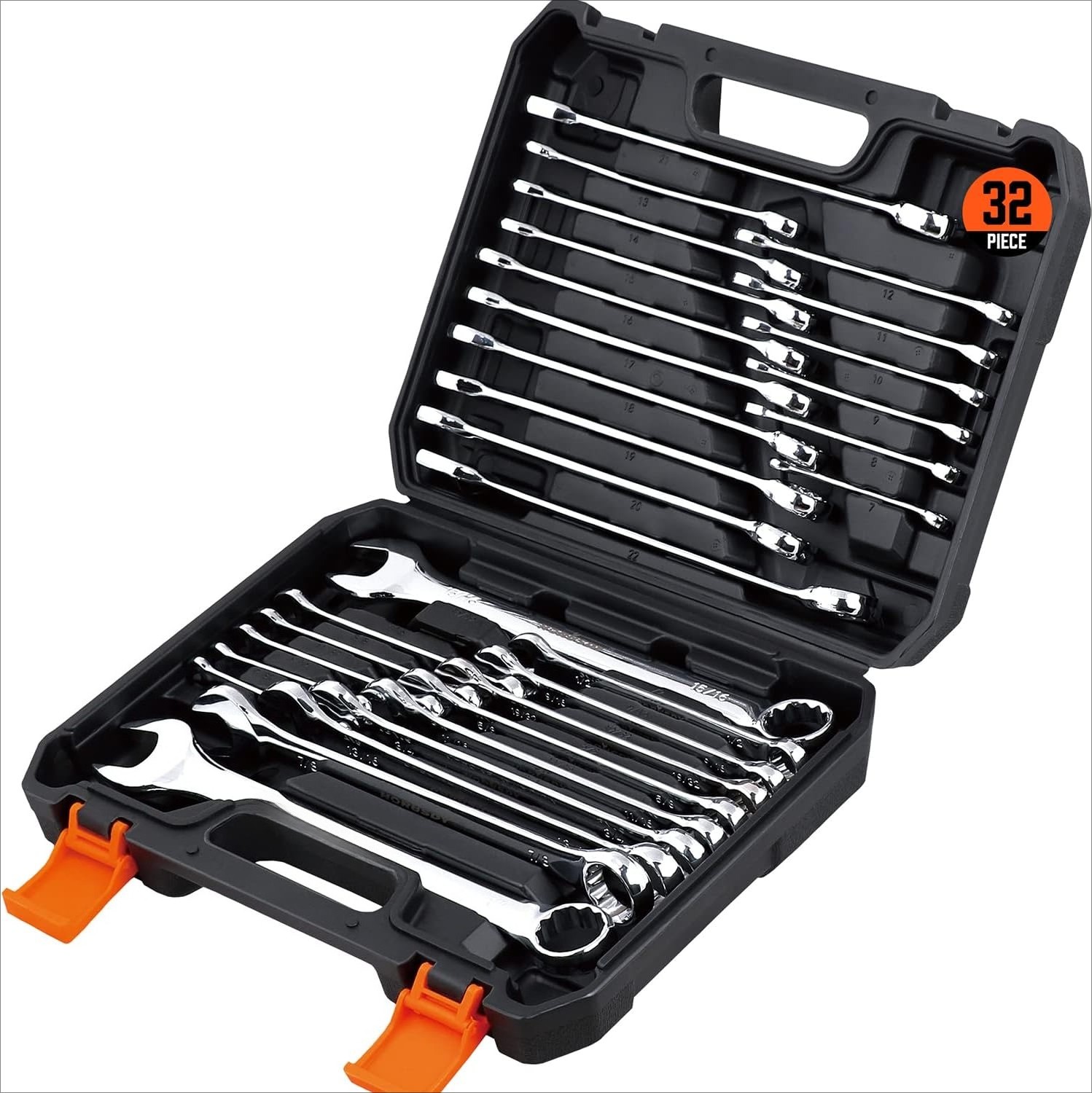 32-Piece Combination Wrench Set, SAE and Metric Sizes