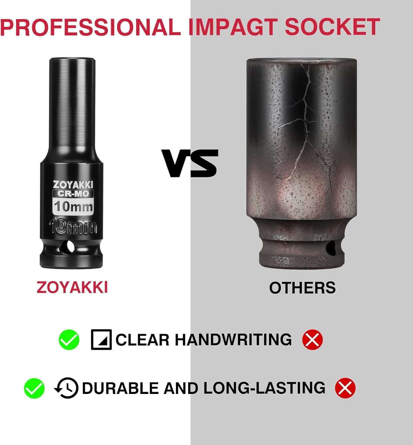 10mm Metric 6 PT Impact Socket for 1/2″ Drive – Laser-Etched for Precision