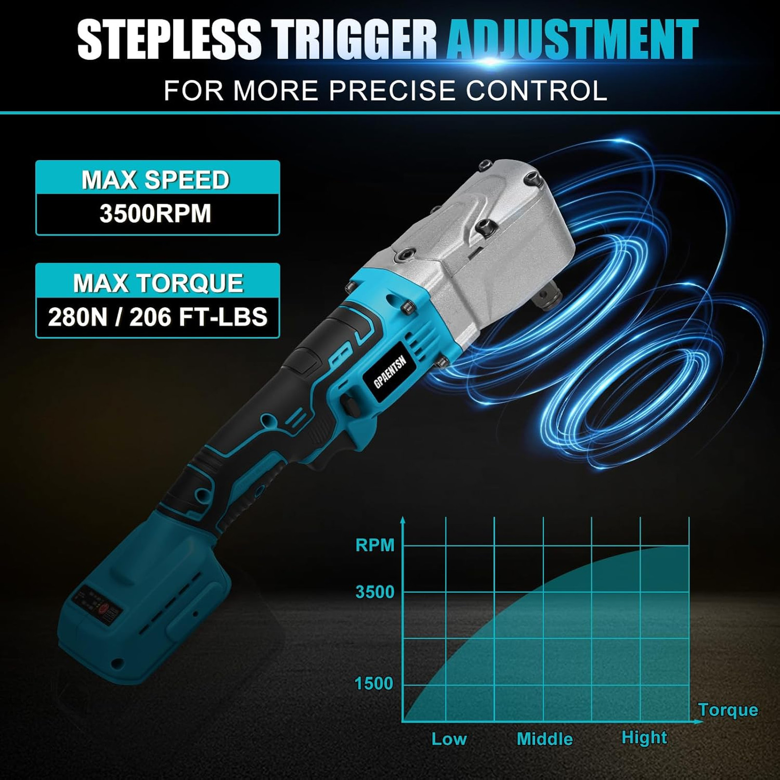 Electric Right Angle Impact Wrench Compatible with Makita 18V Battery, 1/2″ 206