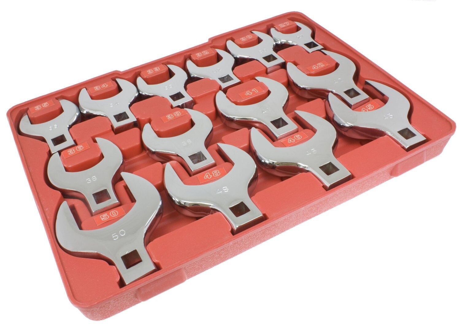 14PC 1/2″ DR JUMBO CROWS FOOT METRIC SPANNERS SET OPEN END + TRAY 27mm – 50mm