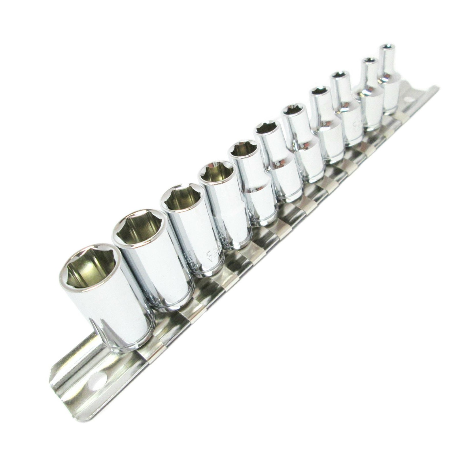 11pc 1/4″ Drive Female Socket Set CR-V Ba0-Ba10 with Rail For Cars & Bikes