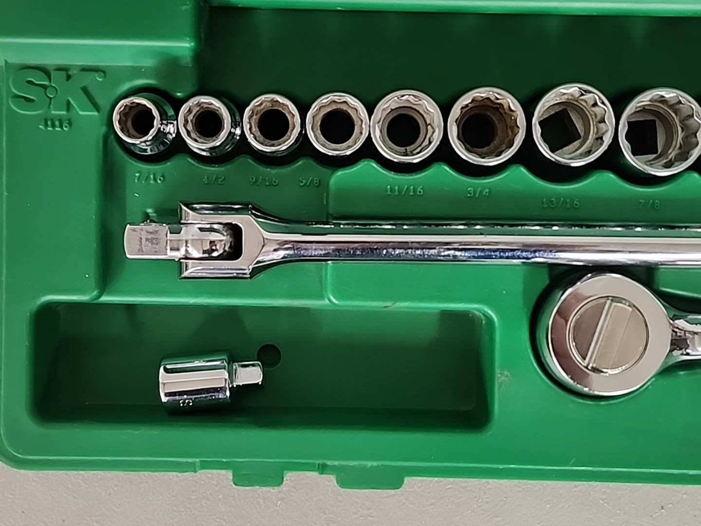 SK Tools 4116 17 Piece 1/2″ Drive Shallow Socket Set w/Ratchet S-K 7/16 to 1-1/4